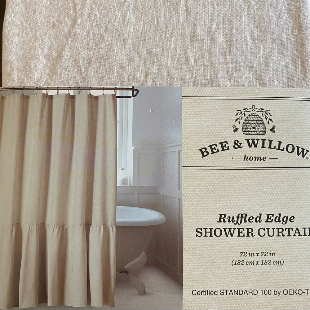 LinenBee & Willow Ruffled Edge Shower Curtain in Natural Linen